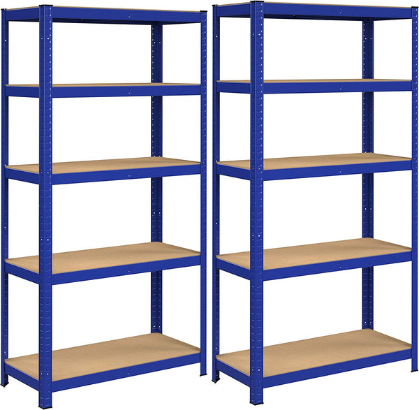 Opbergrekken - Set van 2 - kelderkasten - 5 verstelbare planken - Metalen planken - Blauw