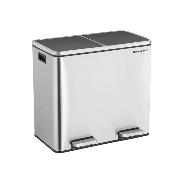 Afvalbak - Prullenbak - 48 liter (2 x 24 L) - Metaal - Uitneembare bakken - Zilver