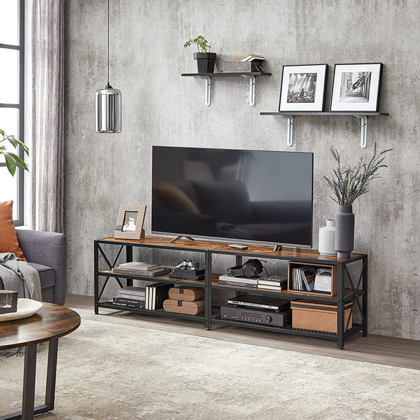 TV-meubel - Lowboard - Met planken - Stalen frame -  Bruin-zwart