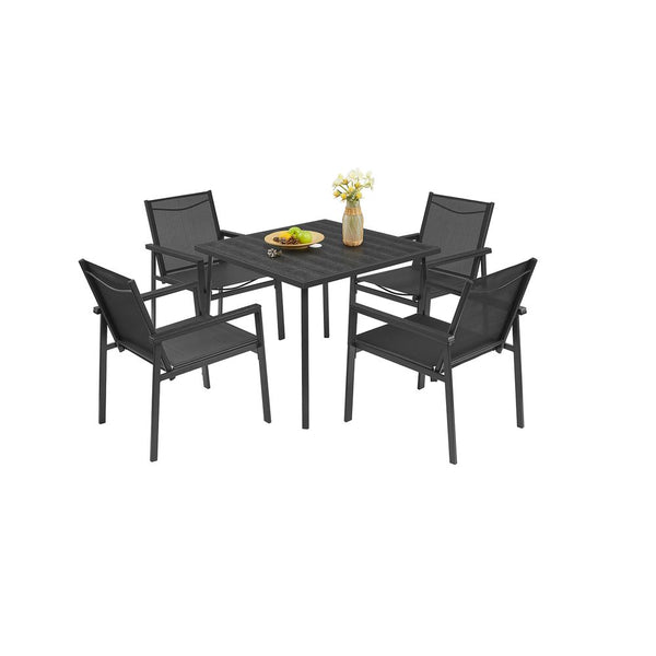 Tuinmeubelset - 4 stoelen - Met tafel - Stalen frame - Zwart