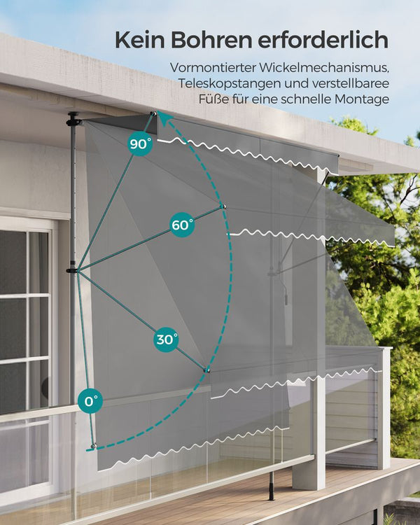 Zonnescherm - Klemluifel - Voor zonnewering - 200 x 120 cm - Met handslinger - Grijs