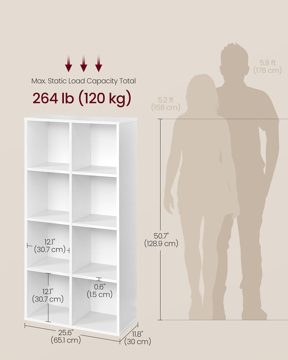 8-Cube Storage Bookshelf – Wood – Oak – Freestanding Display Cabinet for Home and Office