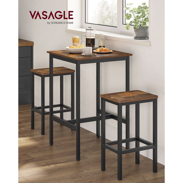 Eettafel - Hoge tafel - Met 2 stoelen - Metalen frame - Houtenblad