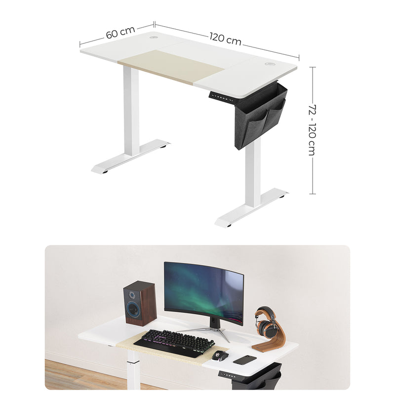 Zit sta bureau - Computertafel - In hoogte verstelbaar - Met wielen - 120cm x 60cm - Wit