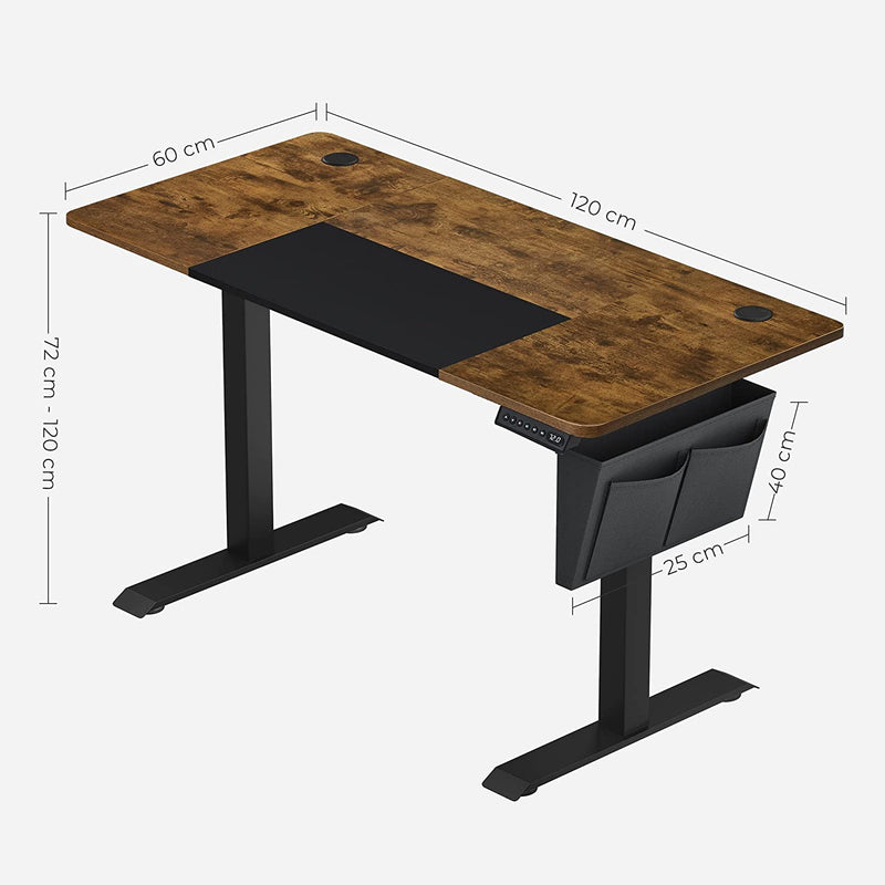 Zit sta bureau - Computertafel - In hoogte verstelbaar - Met wielen - 120cm x 60cm - Bruin