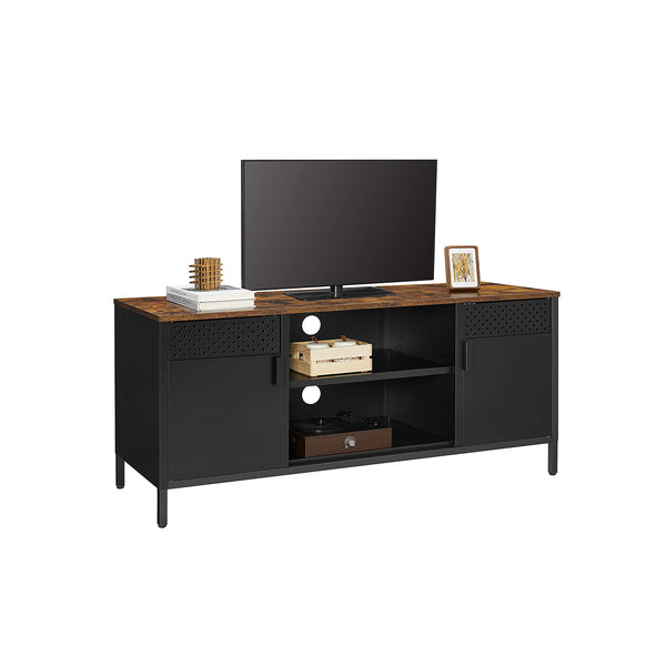 TV-kast - Tv meubel - Met verstelbare planken - Van metaal met houten blad - 2 kasten - Zwart