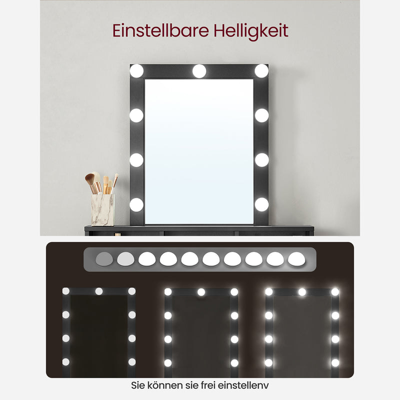 Kaptafel - Make-up tafel - 2 grote lades - Met spiegel en verlichting - Zwart