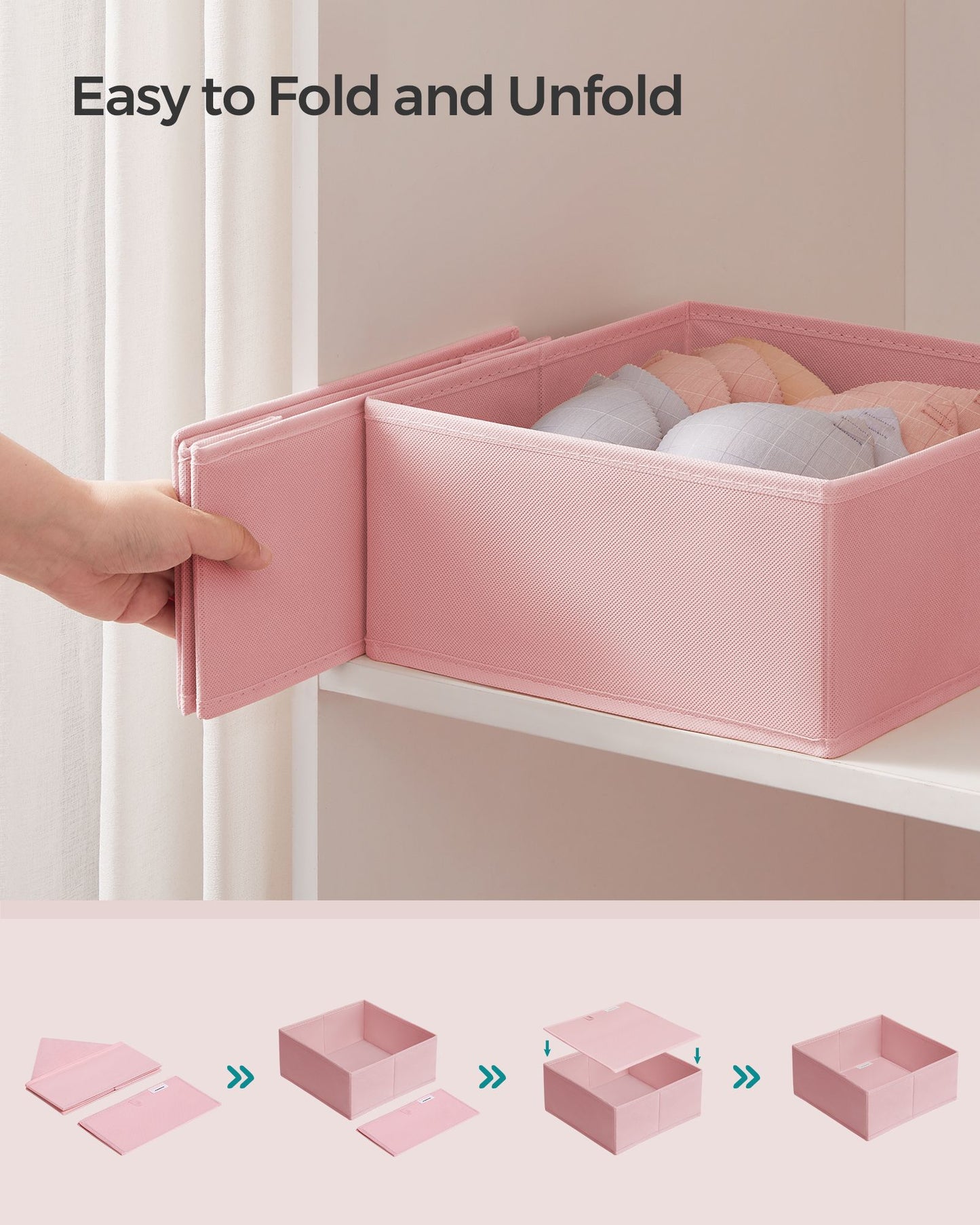 Set of 12 Foldable Fabric Drawer Organisers – Non-Woven Fabric – Jelly Pink – Versatile Storage for Socks, Underwear, Scarves, Ties