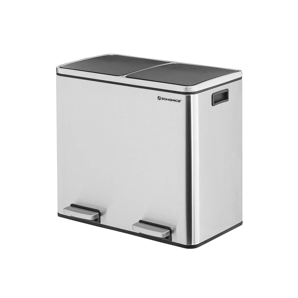 Afvalbak - Prullenbak - 48 liter (2 x 24 L) - Metaal - Uitneembare bakken - Zilver