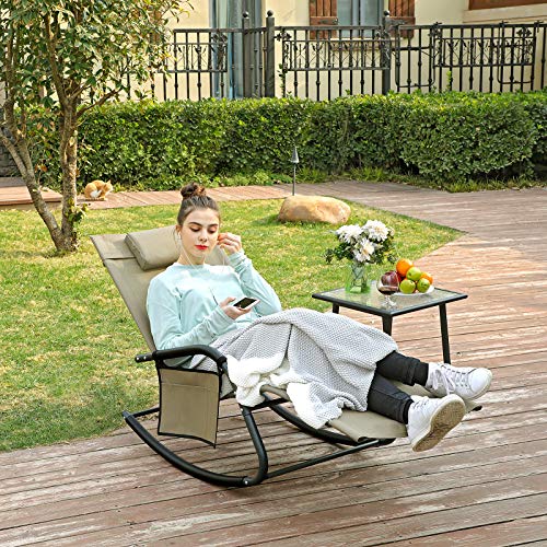 Schommelstoel -Tuinstoel - Ligstoel - Voor in de tuin - Met hoofdsteun en zijvak - Grijs