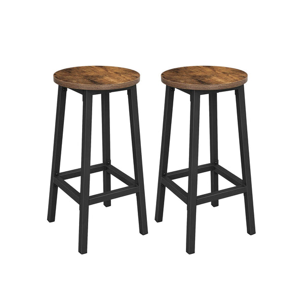 Barkruk - Set van 2 - Barstoelen - Keukenstoelen - Met stevig stalen frame - Vintage bruin - Zwart