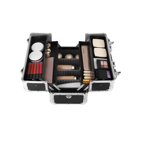 Beautycase - Make-up Koffer - Make-up box - Aluminium - Multicase - Met schouderband - 36,5 x 21 x 25,7 cm