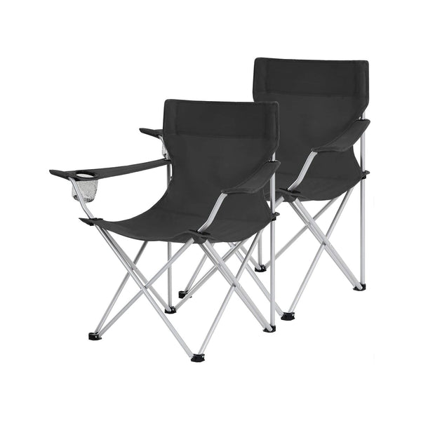 Campingstoelen - Set van 2 - Klapstoelen - Outdoor stoelen - Met armleuningen en drinkhouder - Zwart