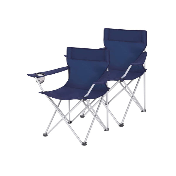 Campingstoelen - Set van 2 - Klapstoelen - Outdoor stoelen - Met armleuningen en drinkhouder - Stevig frame - Blauw