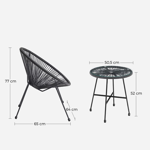 Balkonmeubilair - Tuinmeubelset - Terrasmeubilair - Set van 3 - glazen tafelblad - 2 stoelen - Zwart