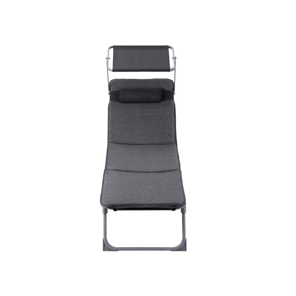Ligstoel - Loungestoel - Opklapbaar - Met hoofdsteun - Met zonneklep - Donkergrijs