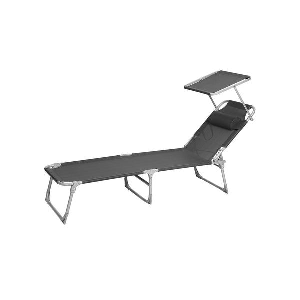 Tuinligstoel - Loungestoel - Ligbed - Met zonnedak - rugleuning verstelbaar - Grijs