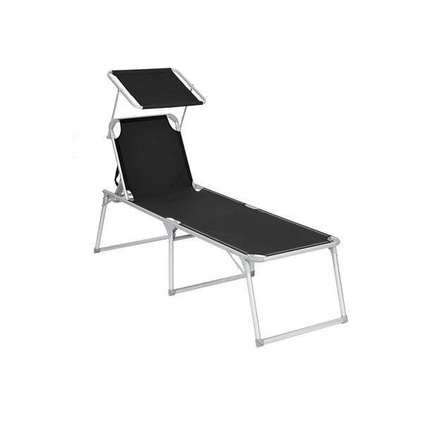 Ligstoel - Tuinligstoel - Extra groot 65 x 200 x 48 cm - Draagvermogen tot 150 kg - Met zonnekap - Rugleuning - Zwart