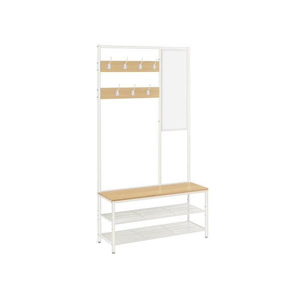 Garderobekast - Kapstok - Met bankje en spiegel - 2 planken - Wit bruin