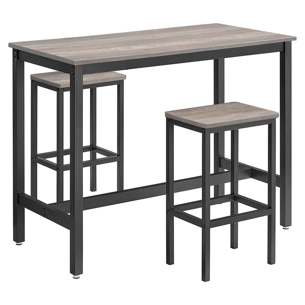 Bartafel - Keukentafel - Hoge tafel - Met 2 barkrukken - Metalen frame - Grijs zwart