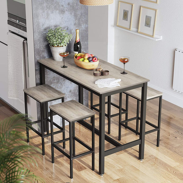 Bartafel - Keukentafel - Hoge tafel - Met 2 barkrukken - Metalen frame - Grijs zwart