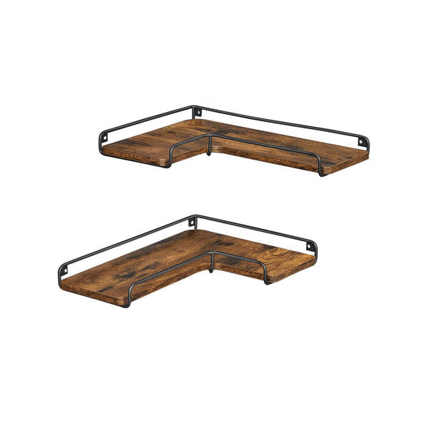 L-vormige hoekplank - Wandplanken -  Set van 2 - Bruin - Industrieel design