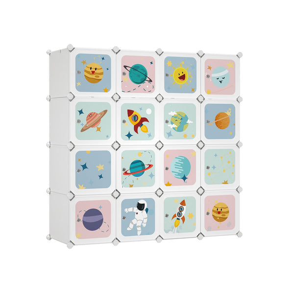 Draagbare kledingkast - kledingkast voor Kinderen - Opbergkast - met 16 kubussen - WIt