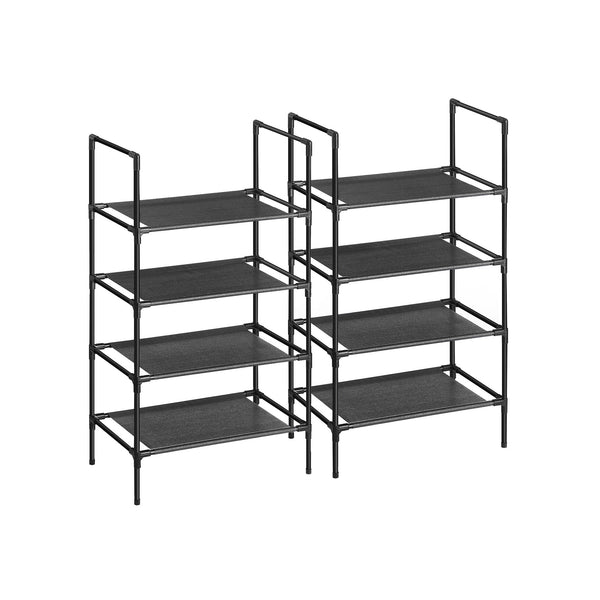 Schoenenkast - Schoenenrek - Met 4 planken - Set van 2 - Metalen frame - 45 x 28 x 80 cm - zwart