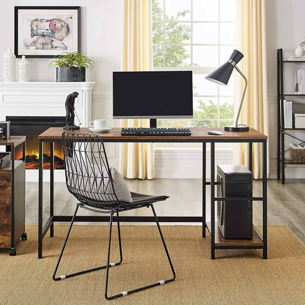 Computertafel - Bureau - Kantoortafel - Met 2 planken rechts of links - Stalen frame - Bruin zwart