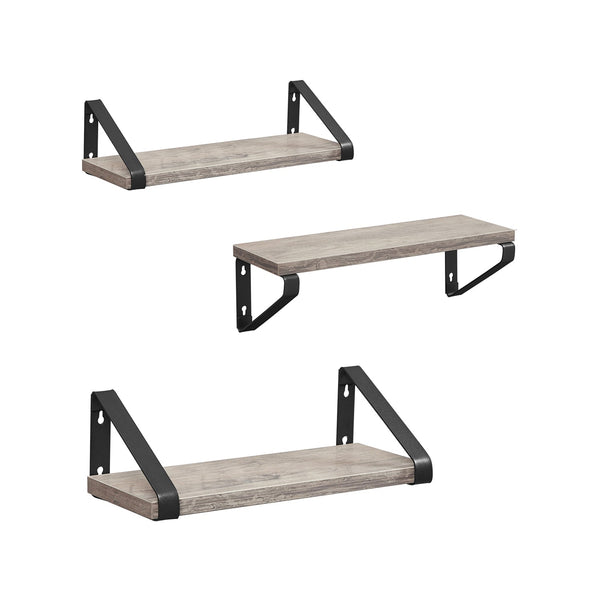 Wandplank Set van 3 - Zwevende plank - Industrieel - Grijs / Zwart