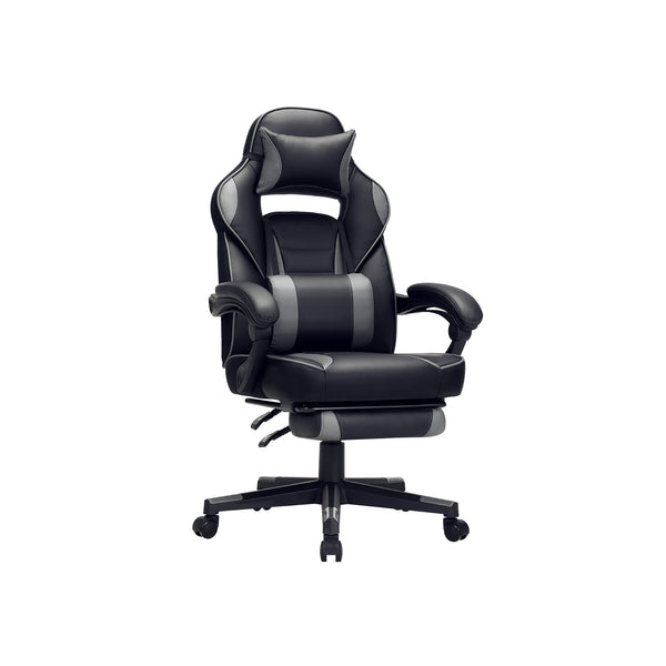Gaming stoel - Bureaustoel - Computerstoel - Met voetsteun - Met verstelbare armleuningen - Met onderrug kussen - Grijs zwart