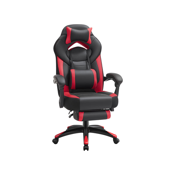 Gamingstoel - Bureaustoel - kunstleer - Met Voetensteun en rugkussen - zwart-rood