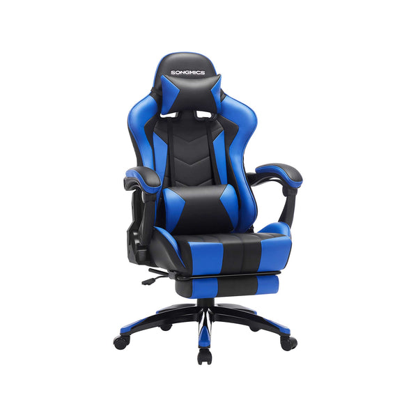 Gamingstoel - Computerstoel - Bureaustoel - Met hoofdsteun - Met voetsteun - Draagvermogen tot 150 kg - Zwart-Blauw