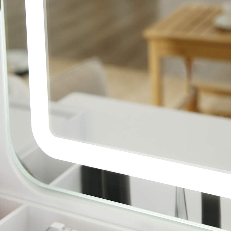 Kaptafel - met LED-verlichting - Make up tafel - Met spiegel en 5 laden - Wit