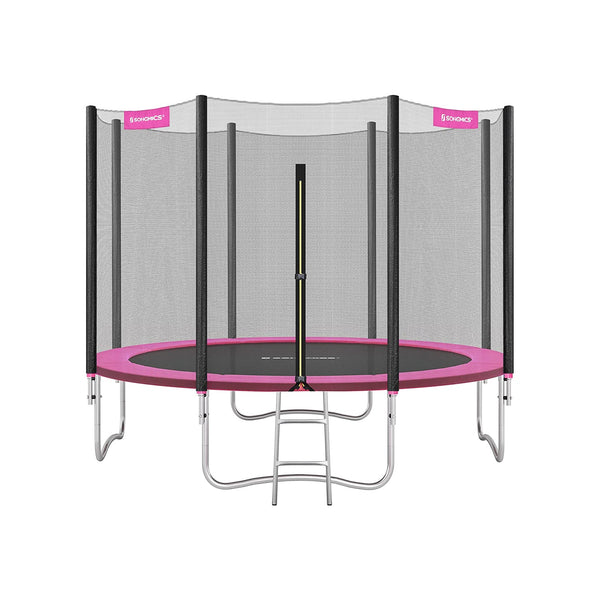 Trampoline Ø 305 cm - Ronde tuintrampoline -  met veiligheidsnet -  ladder en gepolsterde stokken -  veiligheidshoes - Roze