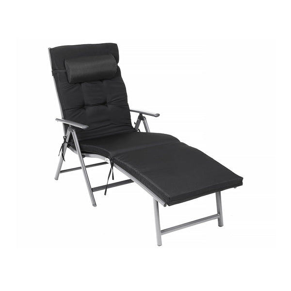 Ligstoel - Opvouwbaar - Loungestoel - Afneembaar kussen - Van roestvrij aluminium - Zwart