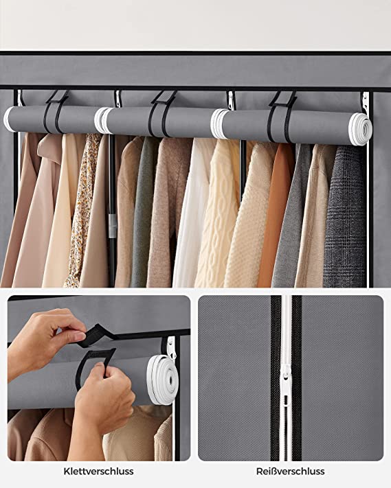 Armoire - étui en tissu - 2 sections suspendues - avec étagères - gris