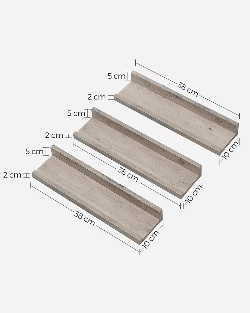 Wandplank - Set van 3 - Zwevende planken - Grijs