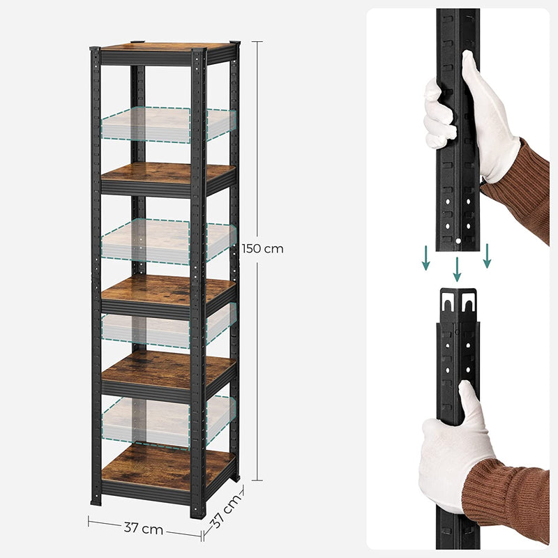 Opbergrekken - Opbergkast - Set van 2 - 5 planken - Belastbaar tot 400 kg - Bruin Zwart