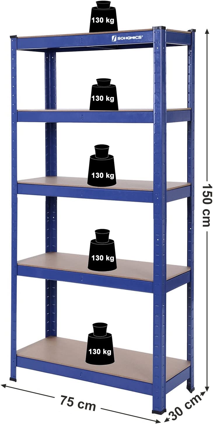 Racks de rangement - Ensemble de 2 placards de sous-sol - 5 étagères réglables - planches métalliques - bleu