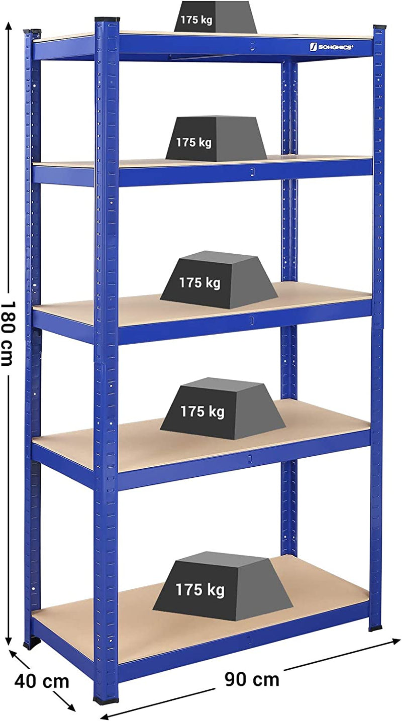 Opbergrekken - Set van 2 - kelderkasten - 5 verstelbare planken - Metalen planken - Blauw