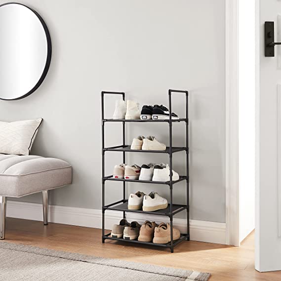 Shoe Rack - med 5 nivåer - skonförvaring - Standing Rack - med metallram - svart