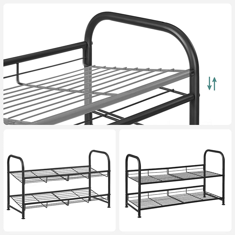 Shoe Rack - med 2 hyllor - Stackbar skoförvaring - för högst 8 par skor - gjord av stål - svart