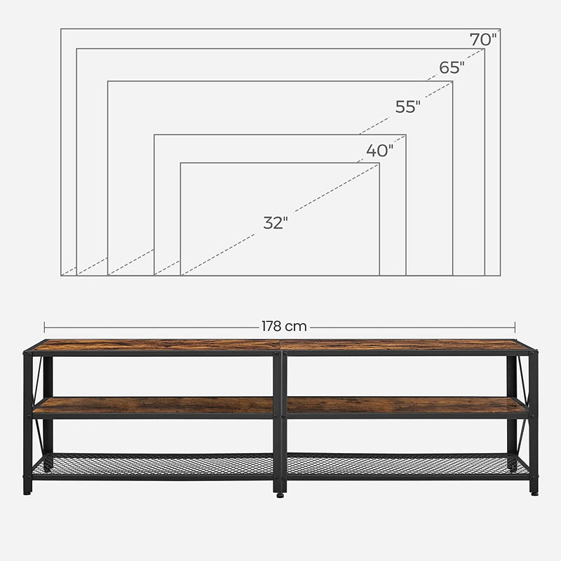 TV-meubel - Lowboard - Met planken - Stalen frame -  Bruin-zwart