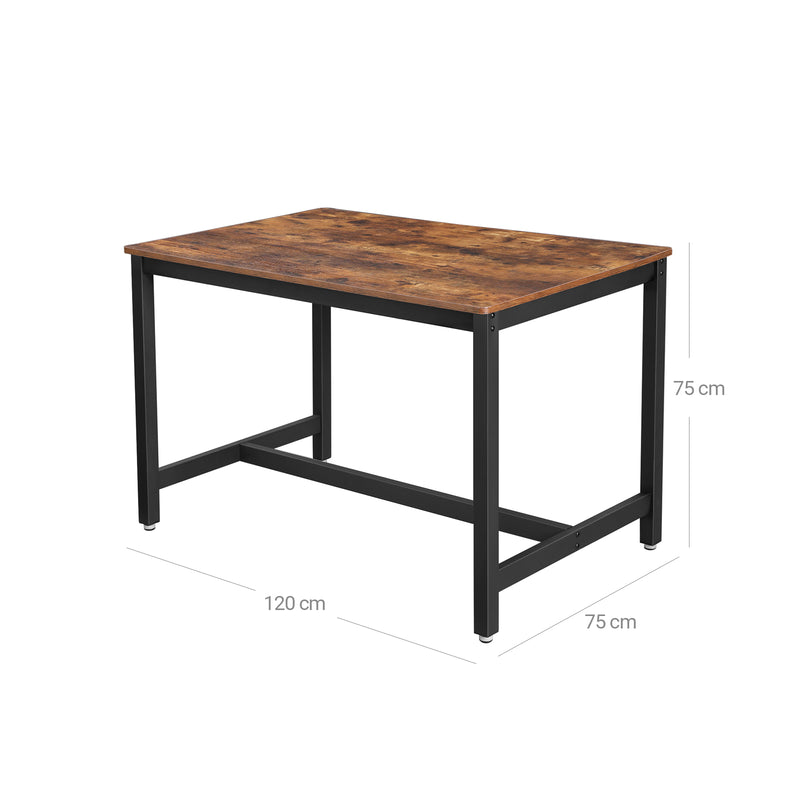 Table de cuisine - pour 4 personnes - 120 x 75 x 75 cm - cadre en métal et feuille en bois - Design industriel - brun