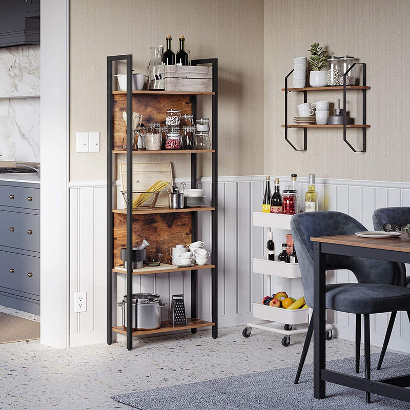 Book Rack - Stue Cabinet - Wooden Boards - Metal Frame - Brown