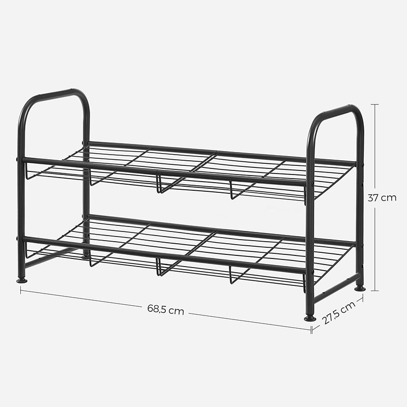 Pantof Rack - cu 2 rafturi - Depozitare de încălțăminte stivuitoare - pentru maximum 8 perechi de încălțăminte - din oțel - negru