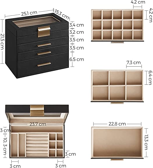 Koru laatikko - koru laatikko - 4 tasoa - lasikansilla - 3 laatikkoa - musta