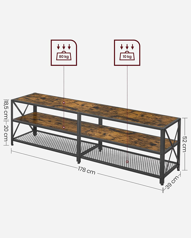 Meubles de télévision - Lowboard - avec étagères - Cadre en acier - Brown-Black