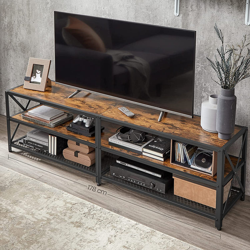 TV-meubel - Lowboard - Met planken - Stalen frame -  Bruin-zwart